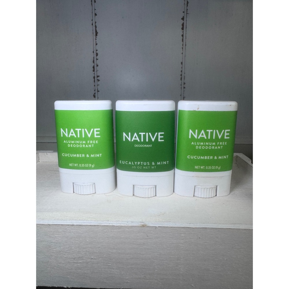 Native Aluminum Free Deodorant Travel Size 3 Pack Cucumber Mint Eucalyptus Mint - Picture 1 of 3